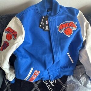 SOLDDD NBA Blue and White Varsity Bomber Jacket